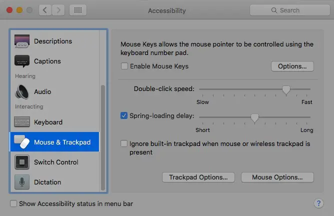 Click on Mouse and Trackpad